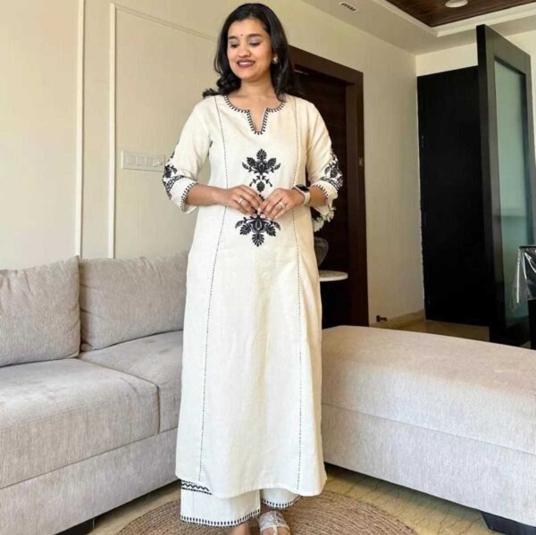 Ethnic Cotton Kurta Set for Women ? Straight Fit with Palazzo and Dupatta(XL) - Image 4