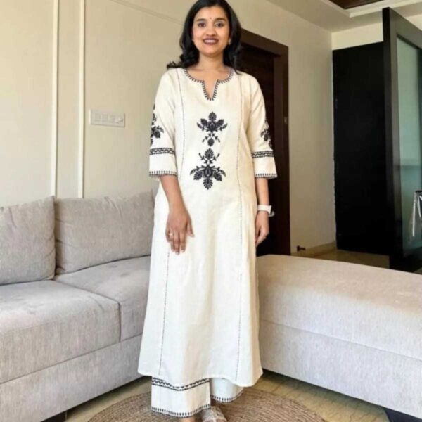 Ethnic Cotton Kurta Set for Women ? Straight Fit with Palazzo and Dupatta(XL) - Image 5