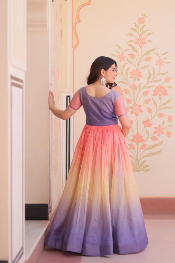 Women's Cotton Ombre Anarkali Gown Dress with Sequin Embroidered Net Sleeves - Image 10