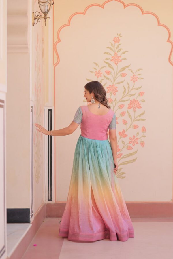 Women's Cotton Ombre Anarkali Gown Dress with Sequin Embroidered Net Sleeves - Image 12